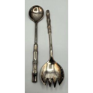 Italian Bamboo Silverplate Salad Server Set vintage Tookey Buxton